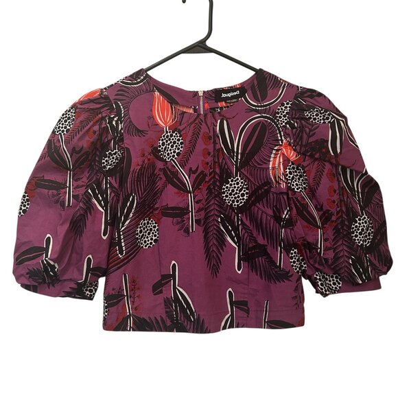 Desigual (collab. w/ Christian Lacroix) floral cropped blouse w/ back zip sz M - Picture 4 of 14